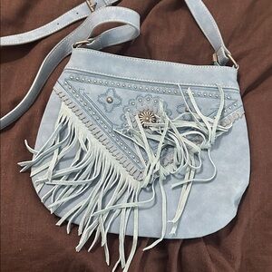 Fringed Light Blue Crossbody Bag
